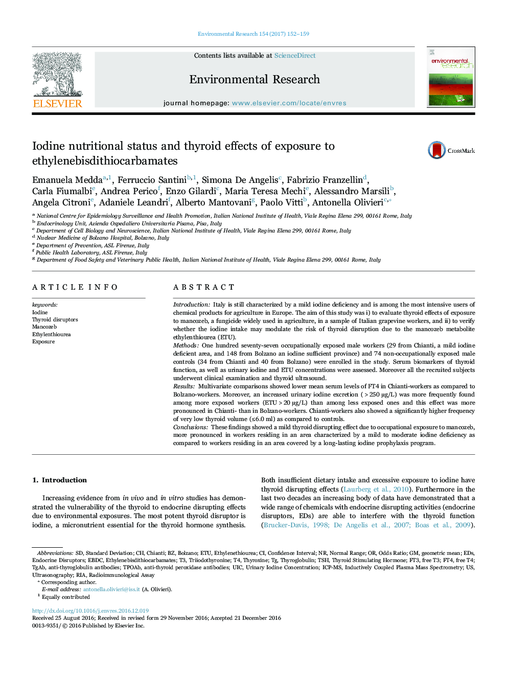 Iodine nutritional status and thyroid effects of exposure to ethylenebisdithiocarbamates