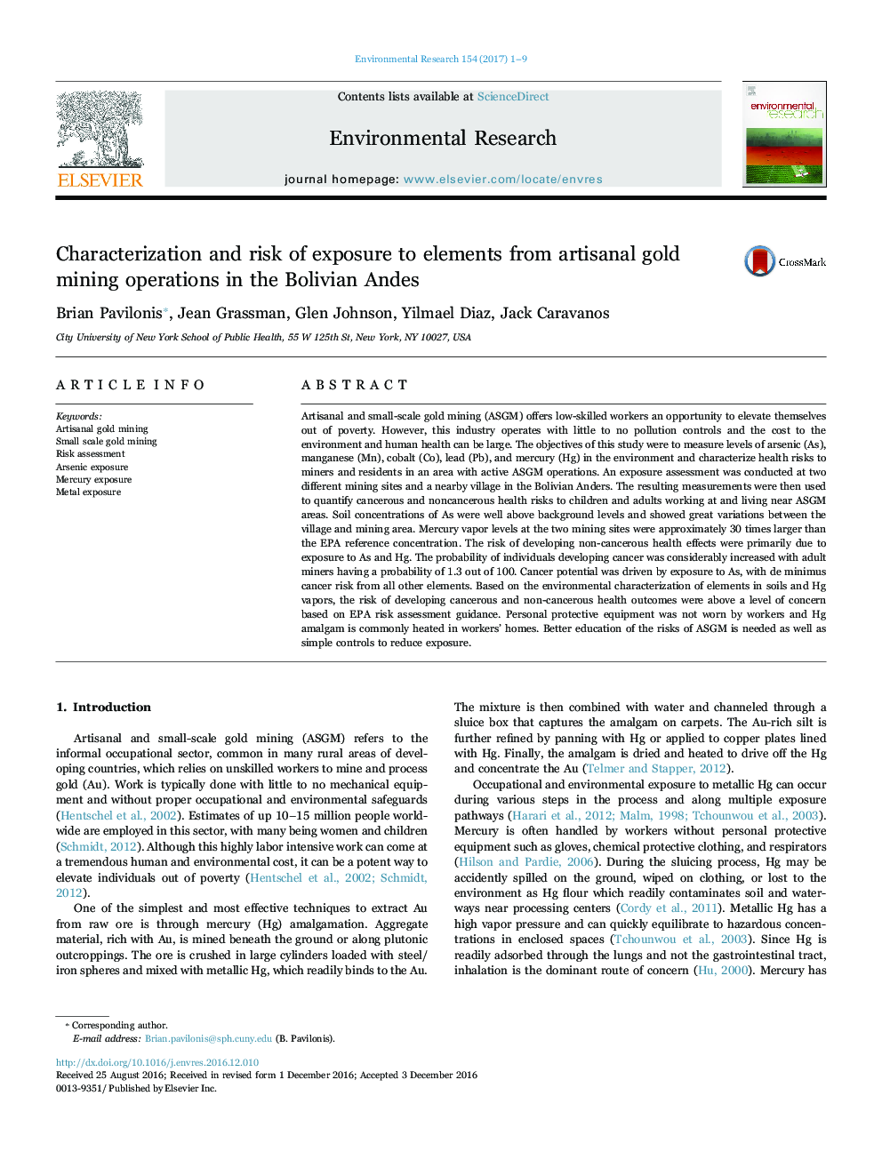 Characterization and risk of exposure to elements from artisanal gold mining operations in the Bolivian Andes