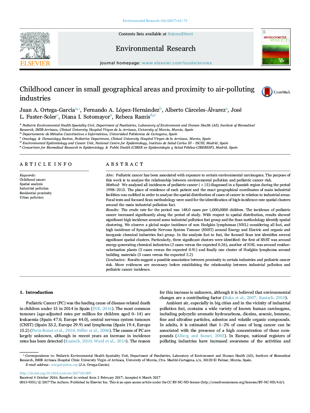 Childhood cancer in small geographical areas and proximity to air-polluting industries