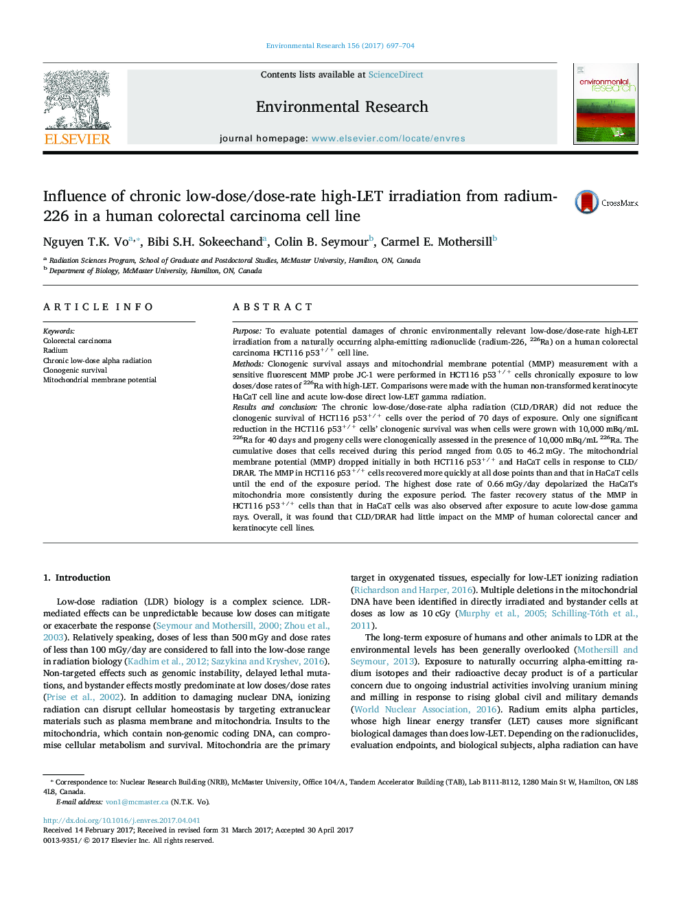 Influence of chronic low-dose/dose-rate high-LET irradiation from radium-226 in a human colorectal carcinoma cell line