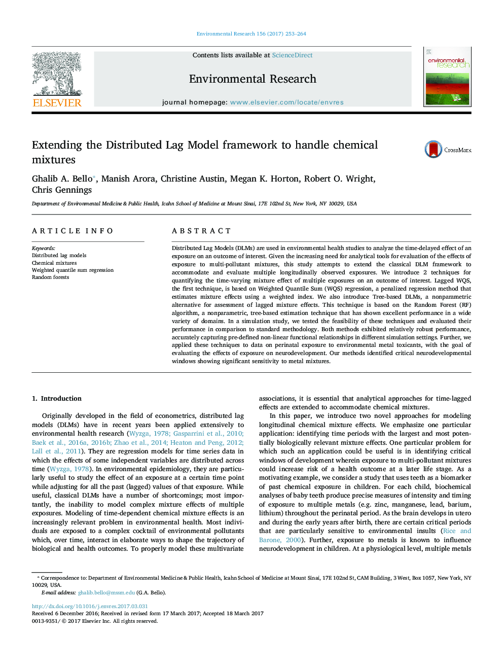 Extending the Distributed Lag Model framework to handle chemical mixtures