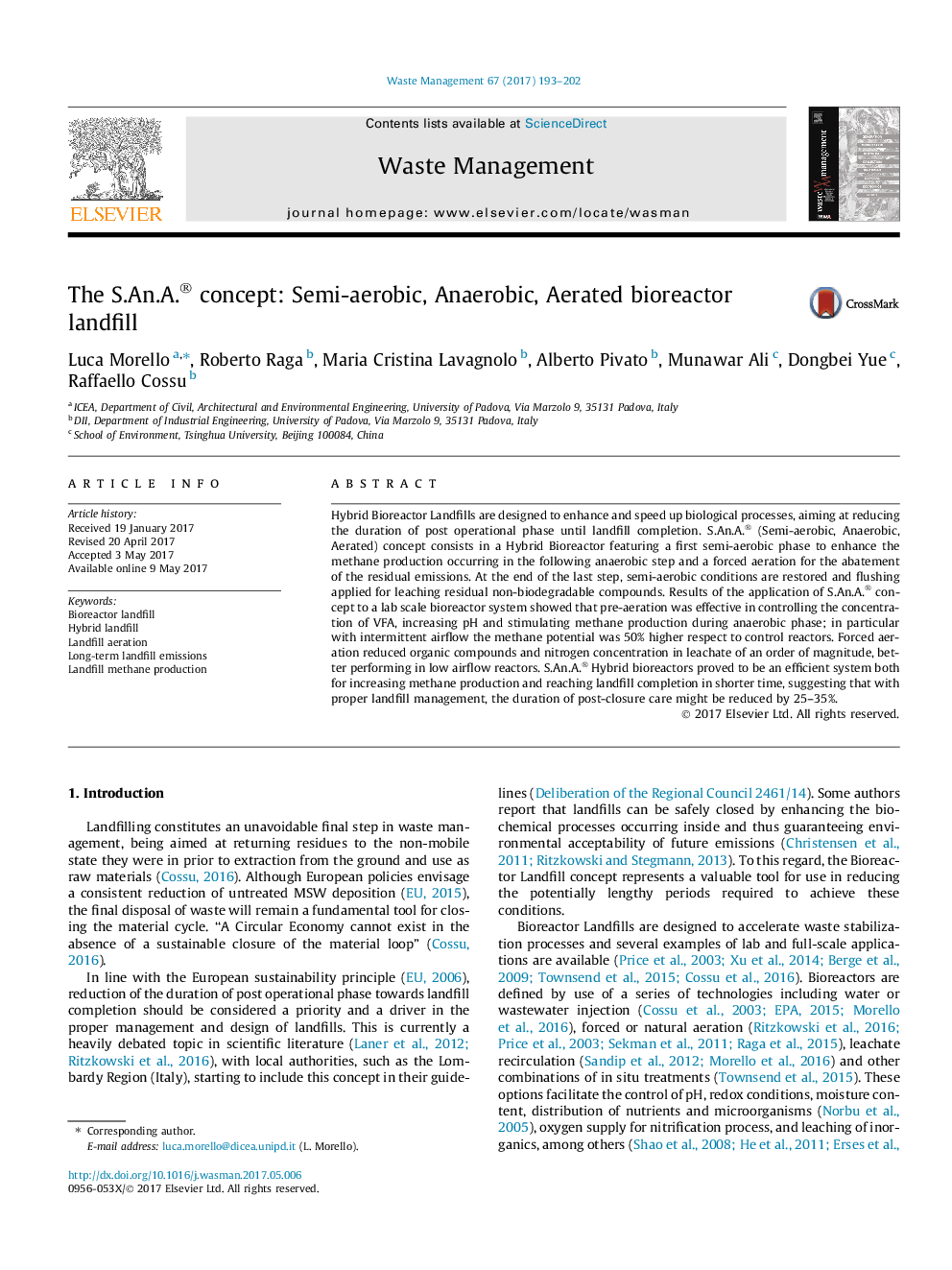 The S.An.A.® concept: Semi-aerobic, Anaerobic, Aerated bioreactor landfill