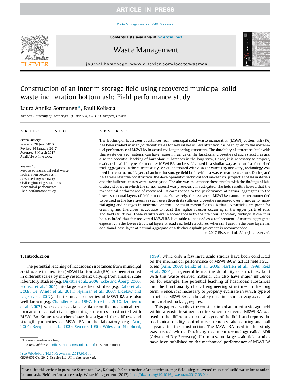 ساخت یک میدان مغناطیسی موقت با استفاده از بازیافت زباله های جامد زباله های جامد شهری: مطالعه عملکرد مزرعه 