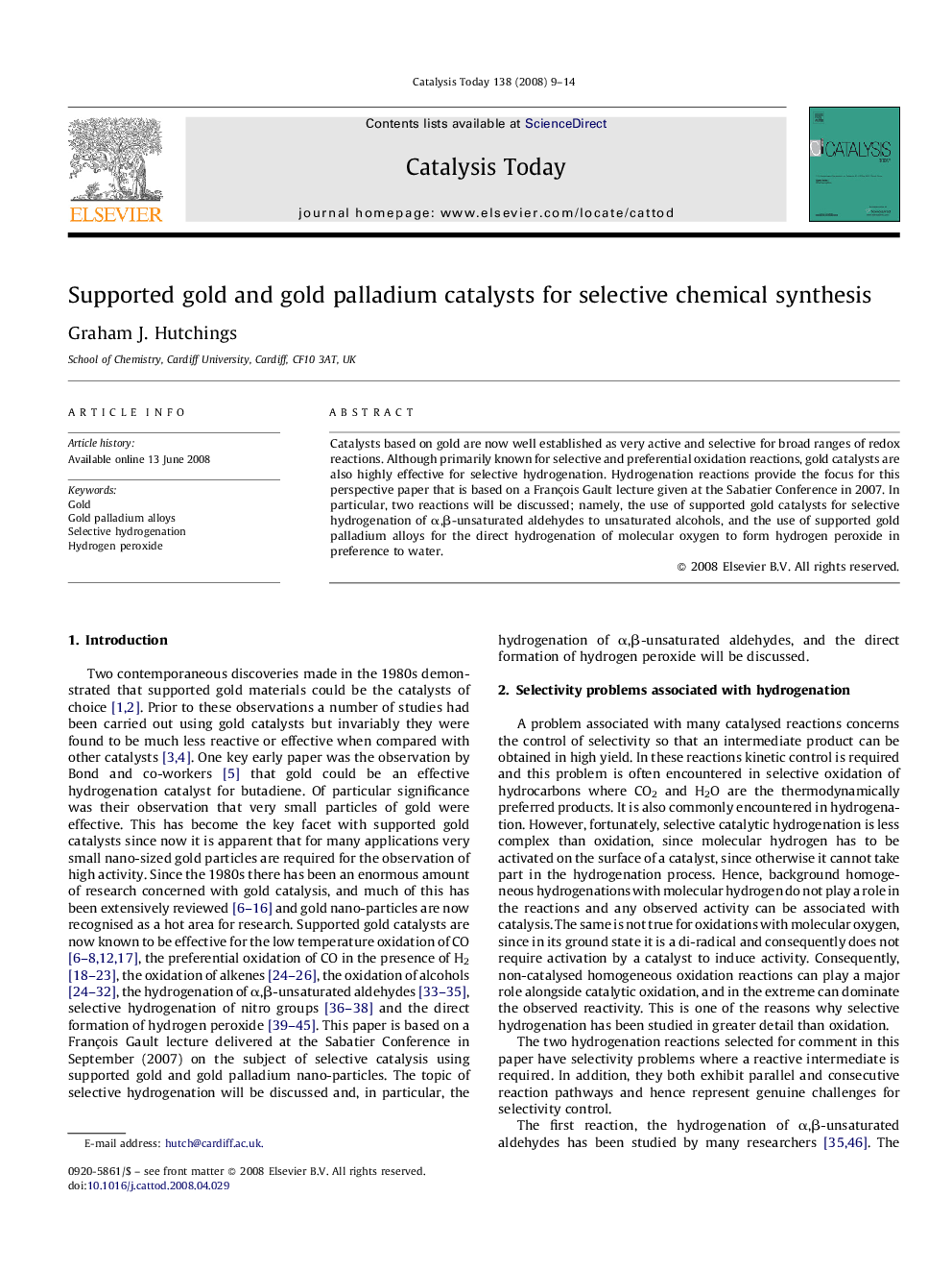 Supported gold and gold palladium catalysts for selective chemical synthesis