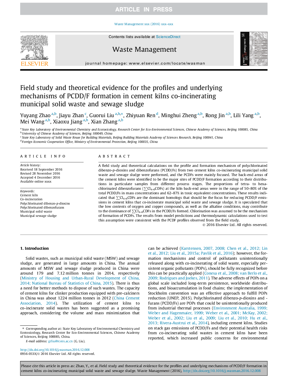 Field study and theoretical evidence for the profiles and underlying mechanisms of PCDD/F formation in cement kilns co-incinerating municipal solid waste and sewage sludge