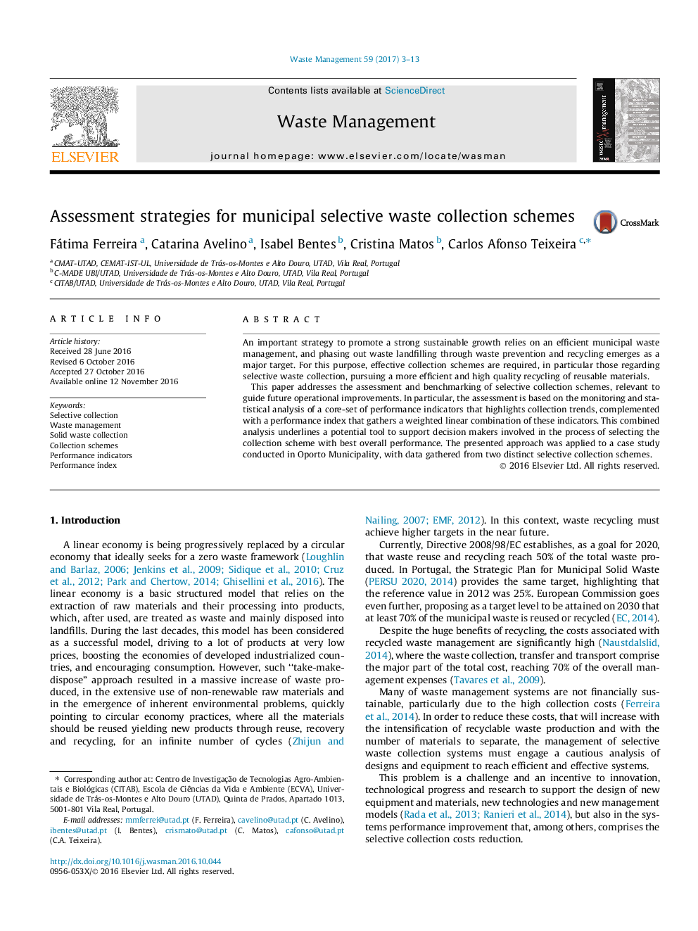 Assessment strategies for municipal selective waste collection schemes