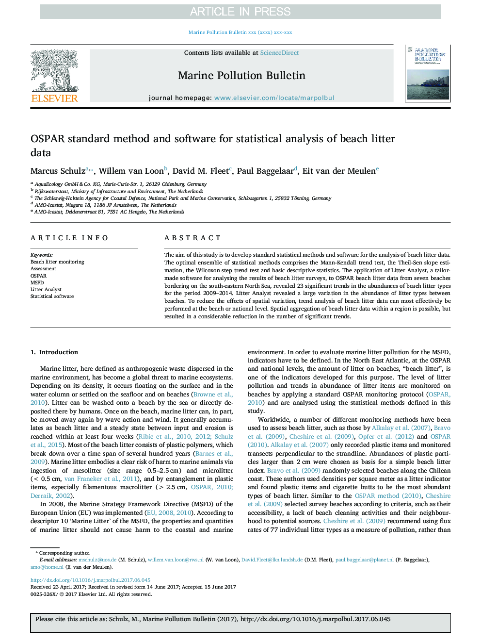 OSPAR standard method and software for statistical analysis of beach litter data