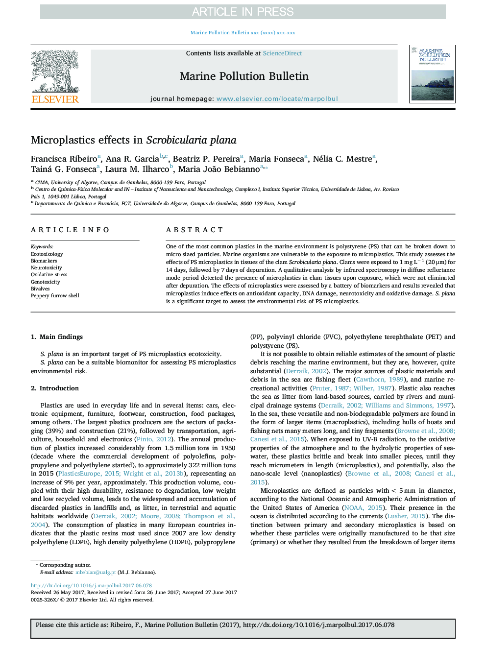 Microplastics effects in Scrobicularia plana