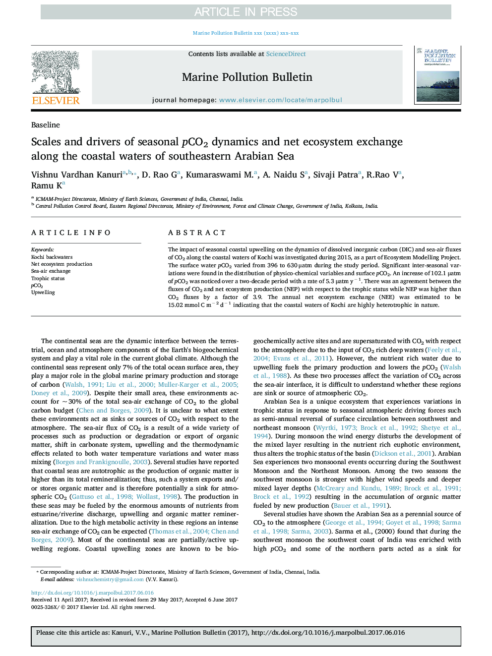 Scales and drivers of seasonal pCO2 dynamics and net ecosystem exchange along the coastal waters of southeastern Arabian Sea