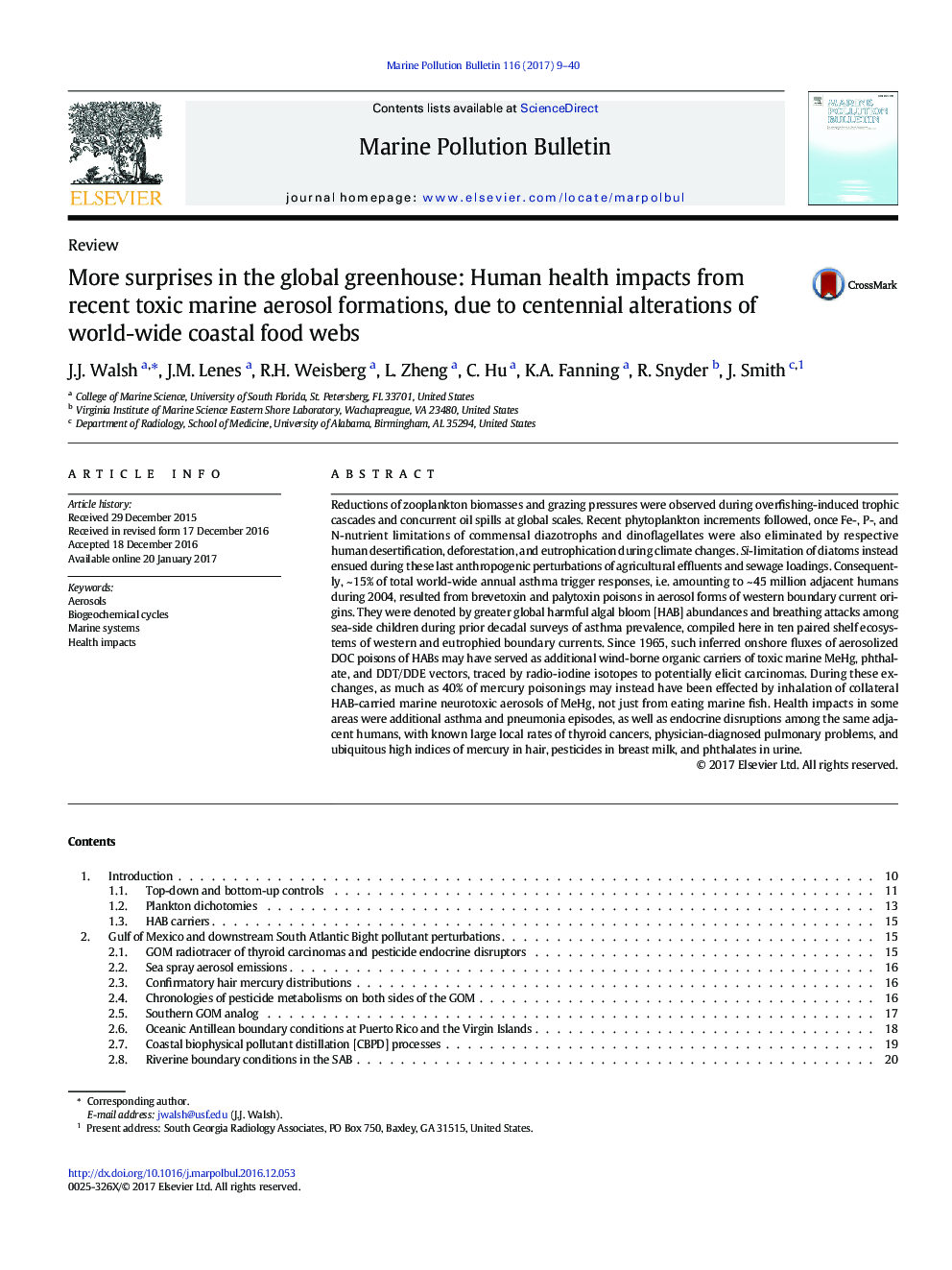 More surprises in the global greenhouse: Human health impacts from recent toxic marine aerosol formations, due to centennial alterations of world-wide coastal food webs