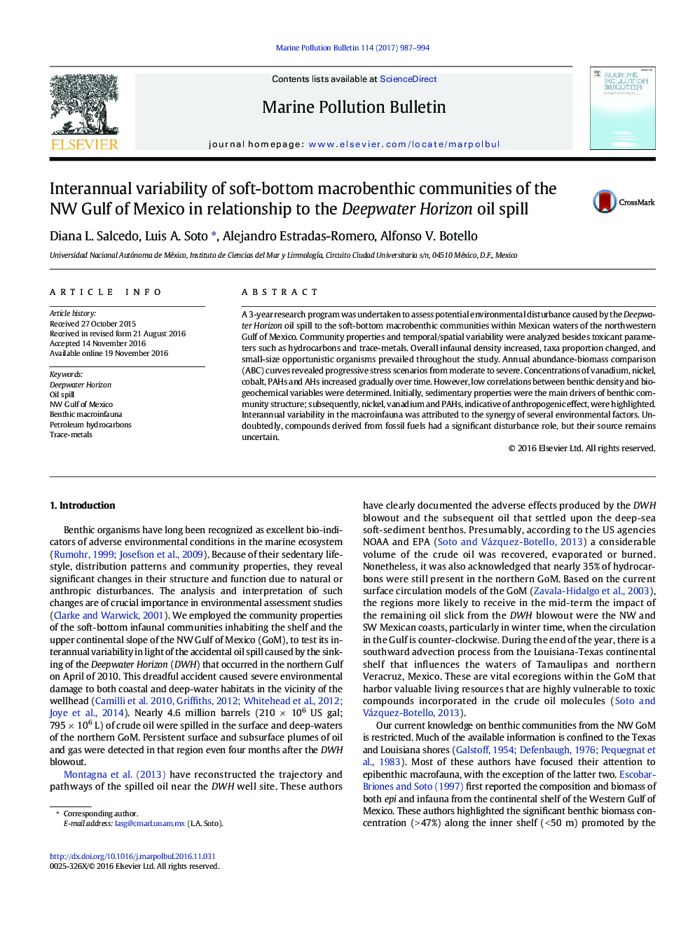 Interannual variability of soft-bottom macrobenthic communities of the NW Gulf of Mexico in relationship to the Deepwater Horizon oil spill