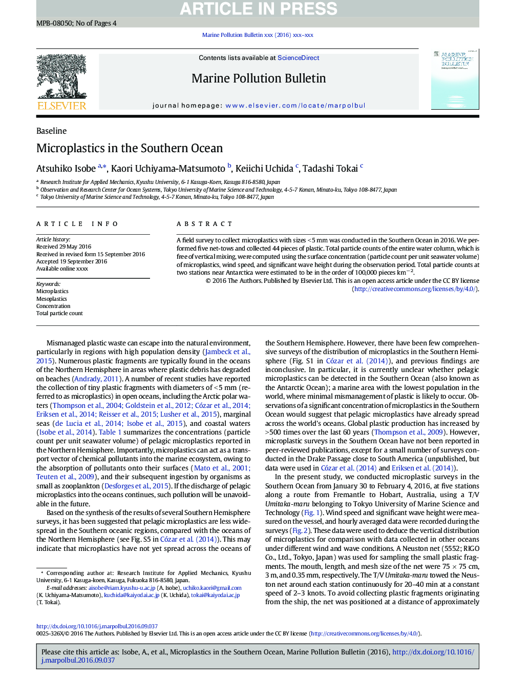 Microplastics in the Southern Ocean