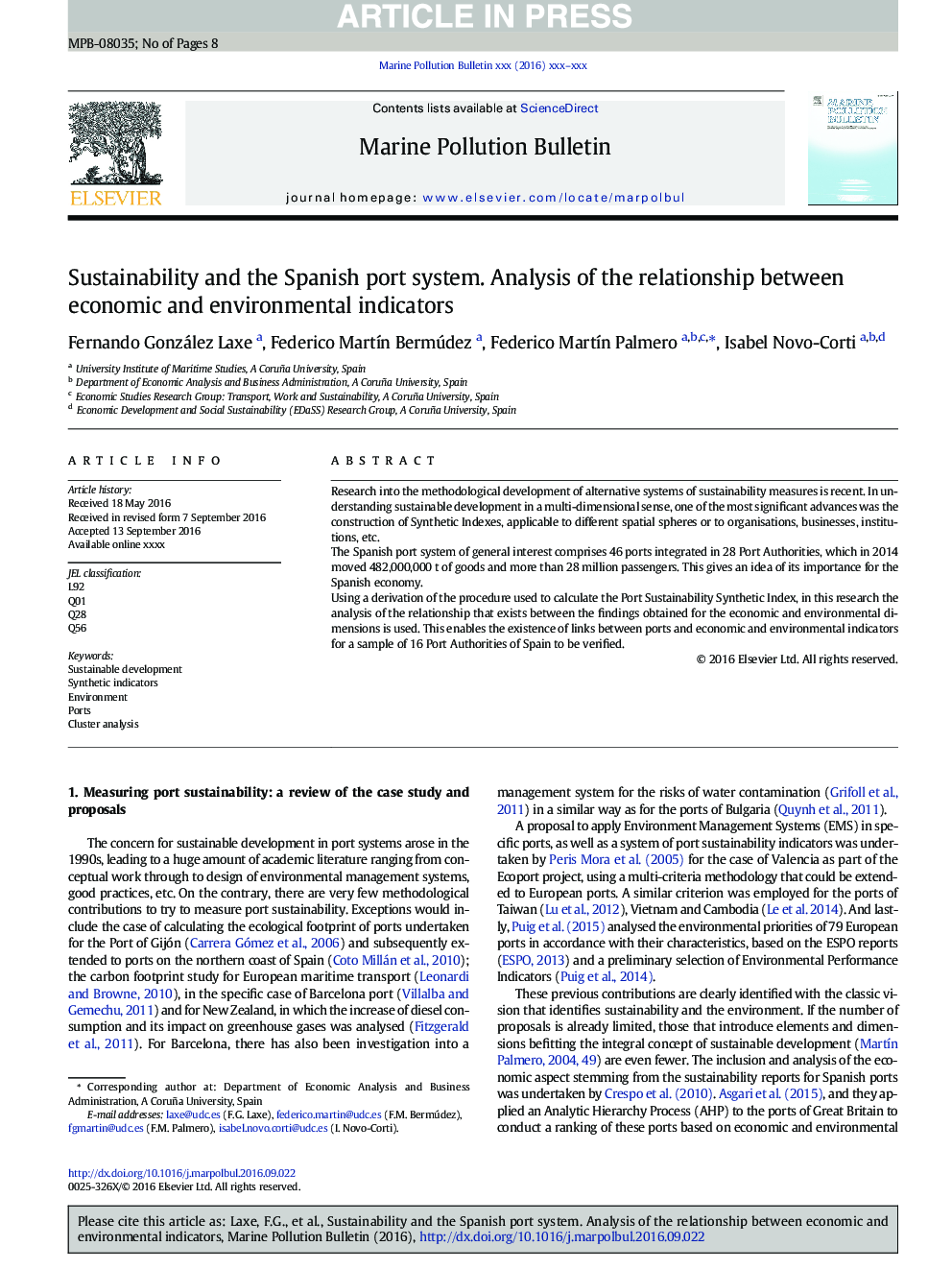 Sustainability and the Spanish port system. Analysis of the relationship between economic and environmental indicators