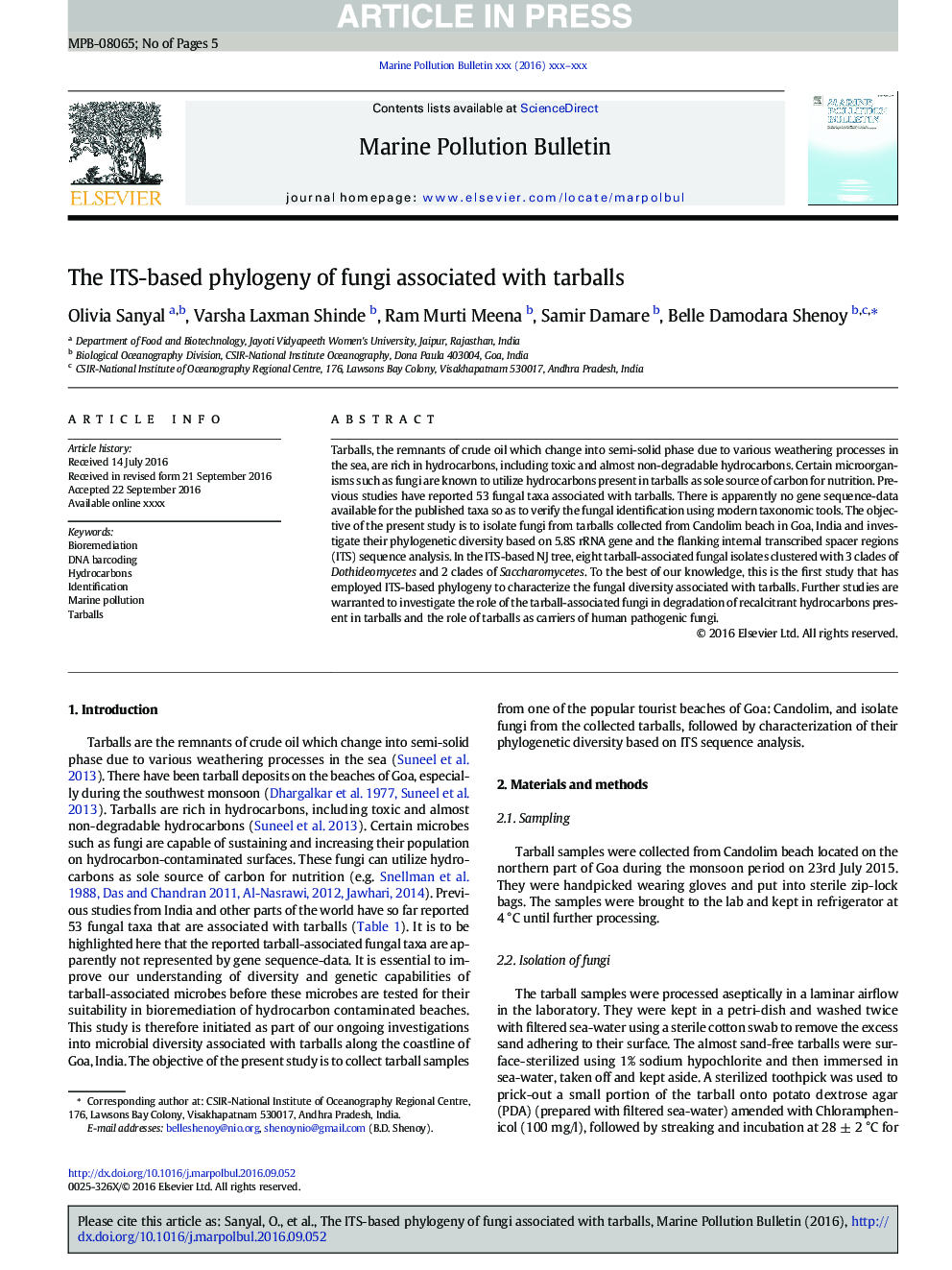 The ITS-based phylogeny of fungi associated with tarballs