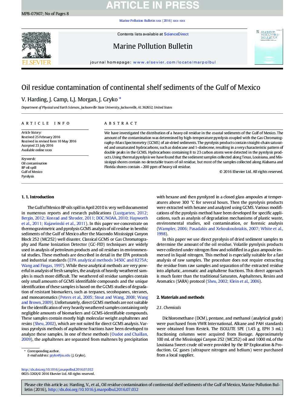 Oil residue contamination of continental shelf sediments of the Gulf of Mexico