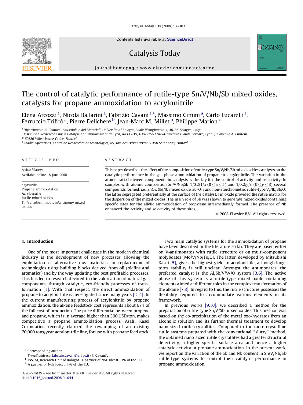 The control of catalytic performance of rutile-type Sn/V/Nb/Sb mixed oxides, catalysts for propane ammoxidation to acrylonitrile