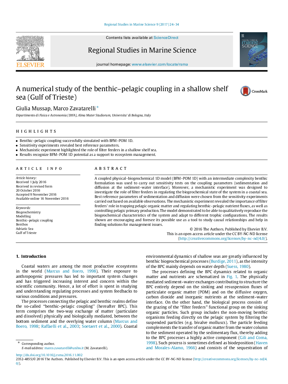 A numerical study of the benthic-pelagic coupling in a shallow shelf sea (Gulf of Trieste)