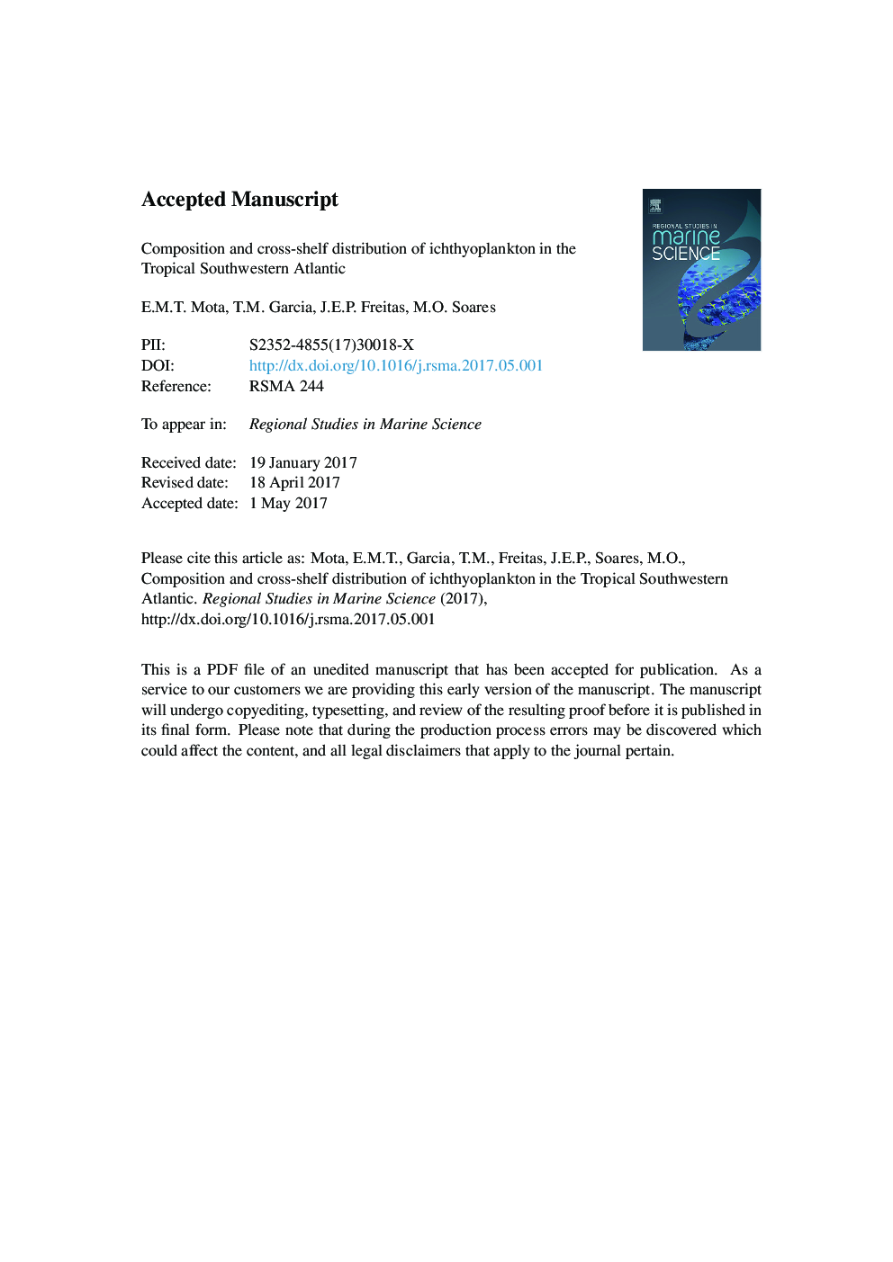 Composition and cross-shelf distribution of ichthyoplankton in the Tropical Southwestern Atlantic