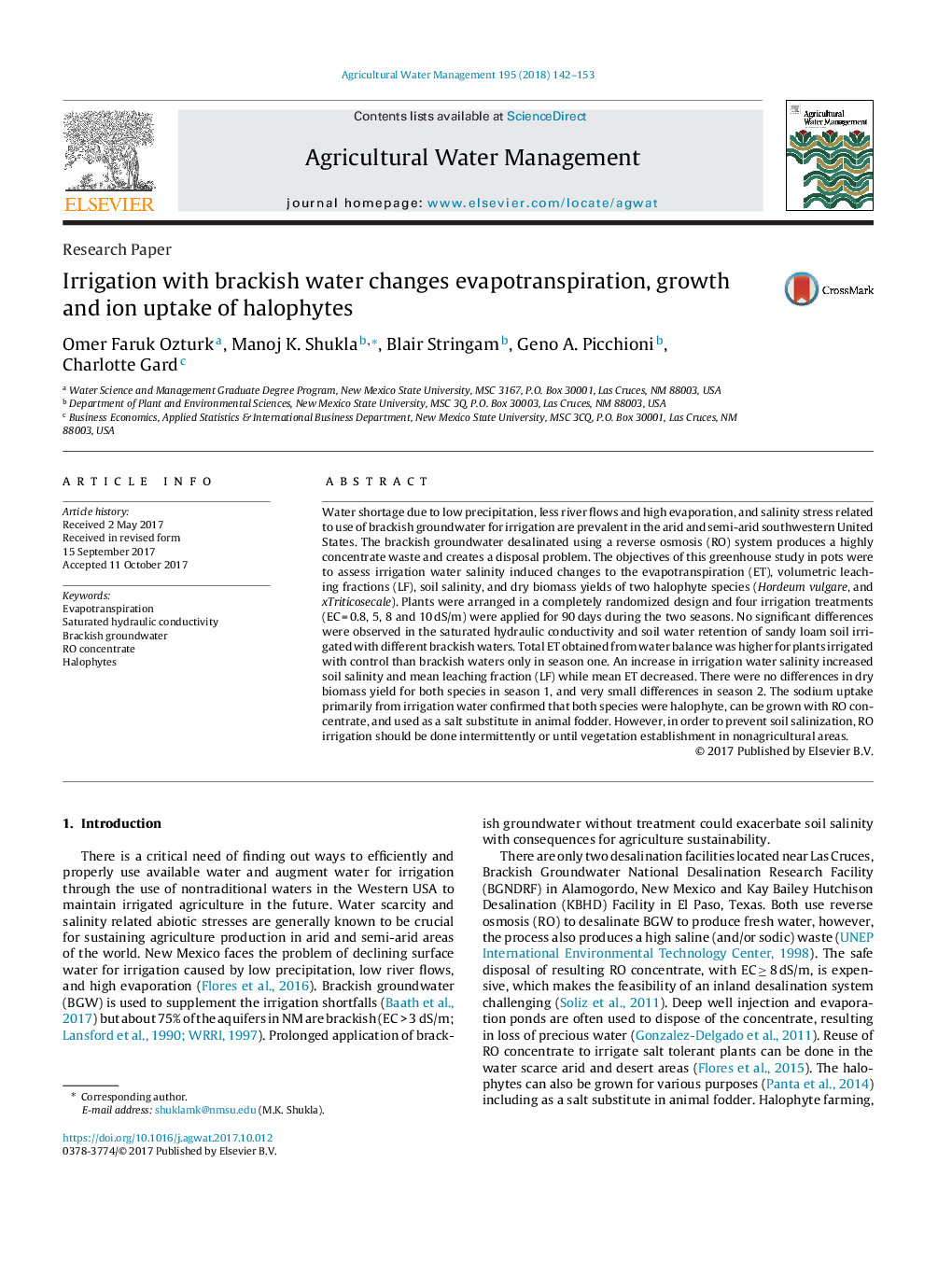 Irrigation with brackish water changes evapotranspiration, growth and ion uptake of halophytes