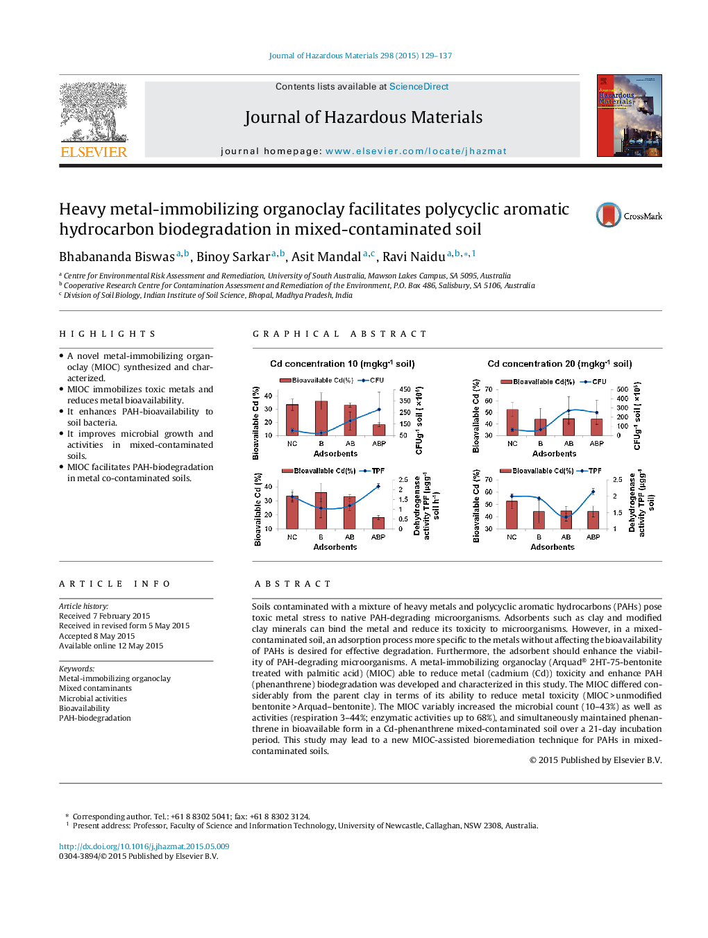 Heavy metal-immobilizing organoclay facilitates polycyclic aromatic hydrocarbon biodegradation in mixed-contaminated soil