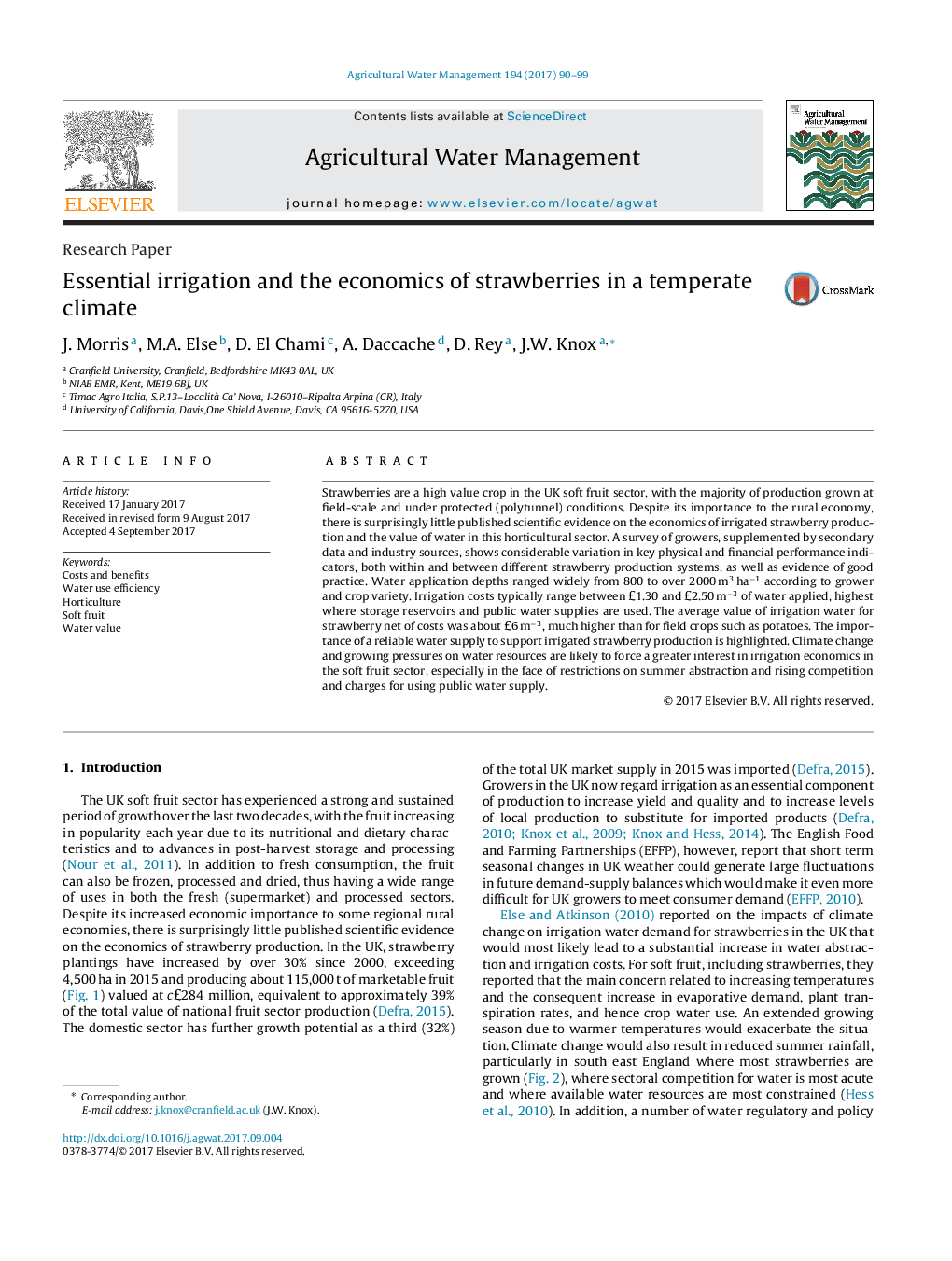 Essential irrigation and the economics of strawberries in a temperate climate