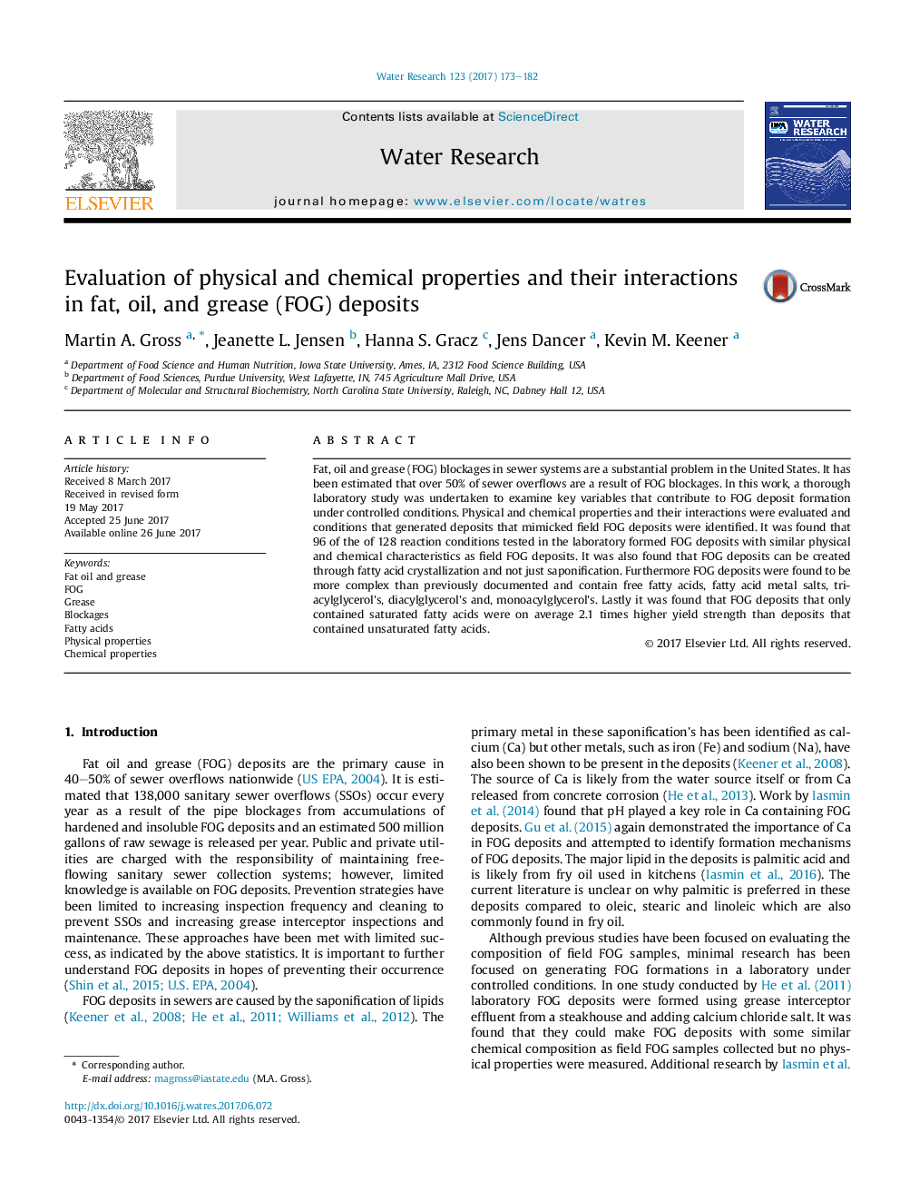 Evaluation of physical and chemical properties and their interactions in fat, oil, and grease (FOG) deposits