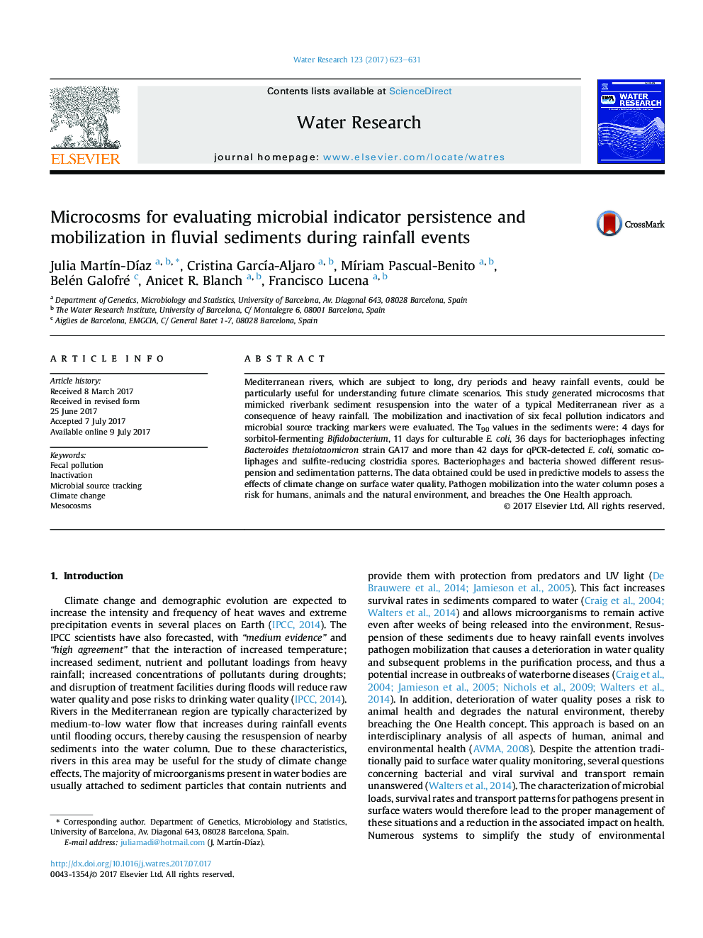 Microcosms for evaluating microbial indicator persistence and mobilization in fluvial sediments during rainfall events