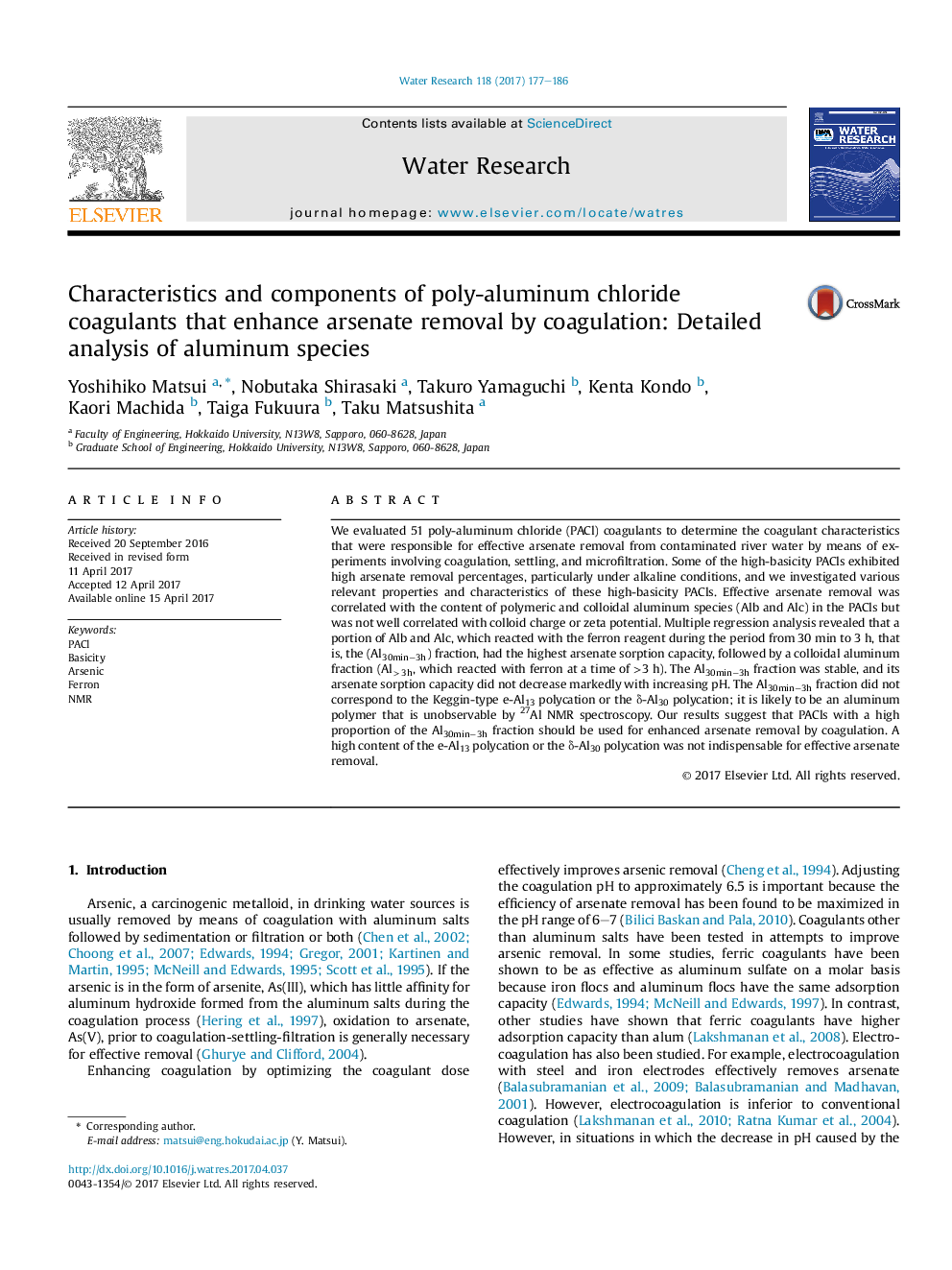 Characteristics and components of poly-aluminum chloride coagulants that enhance arsenate removal by coagulation: Detailed analysis of aluminum species