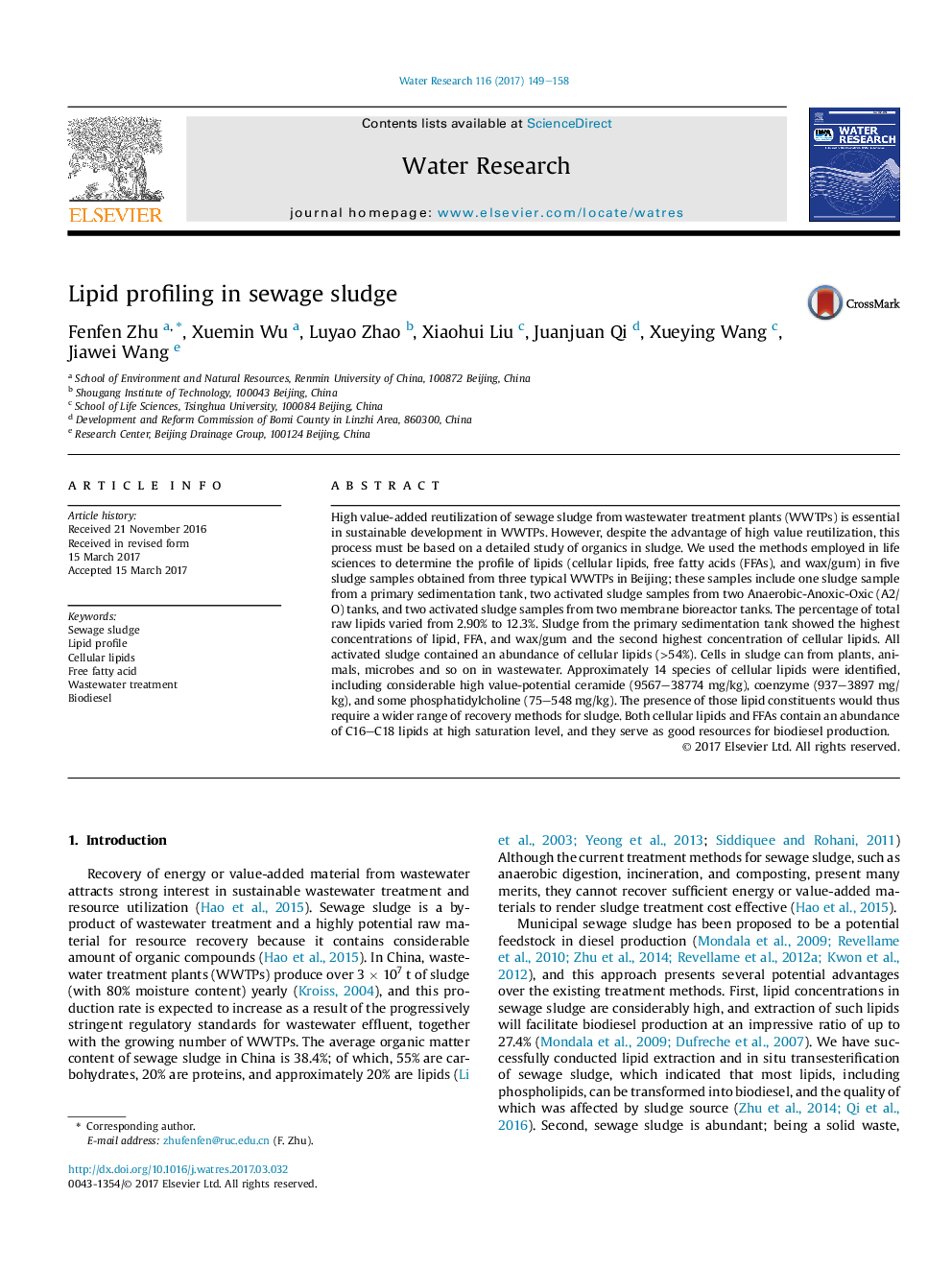 Lipid profiling in sewage sludge