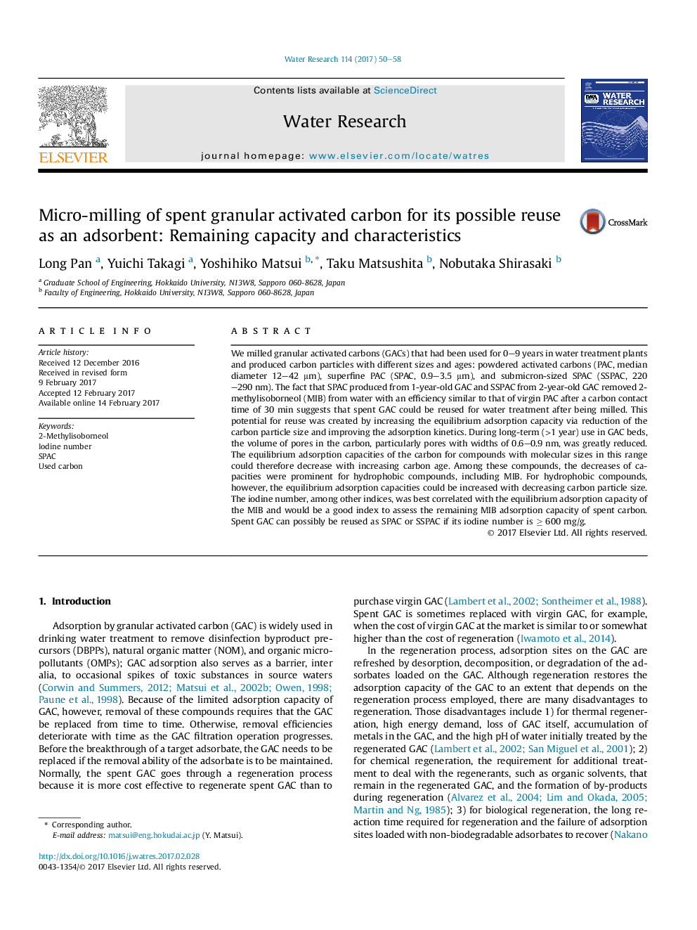 Micro-milling of spent granular activated carbon for its possible reuse as an adsorbent: Remaining capacity and characteristics