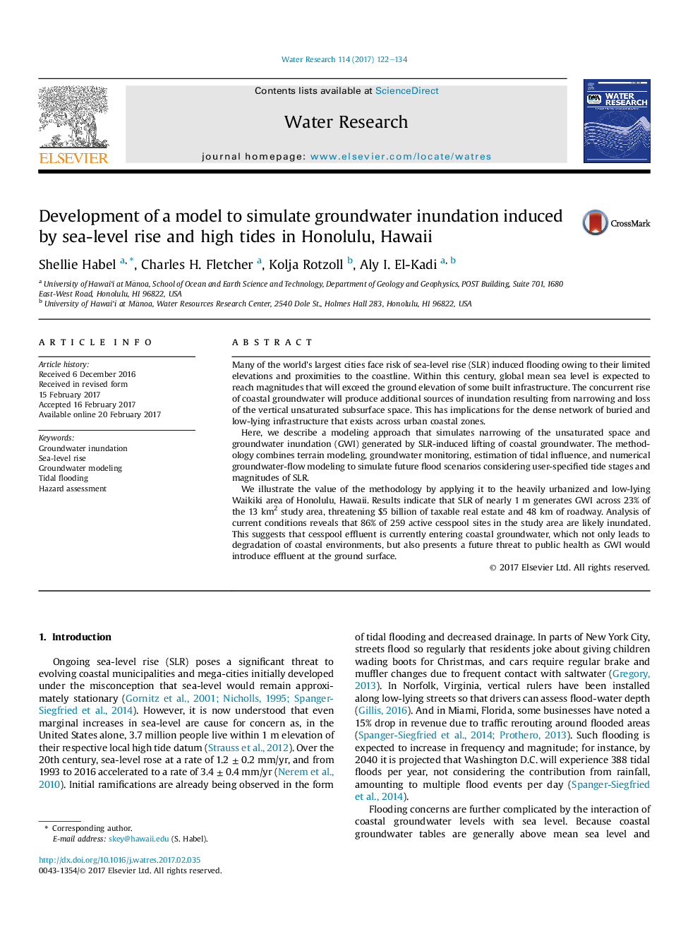 Development of a model to simulate groundwater inundation induced by sea-level rise and high tides in Honolulu, Hawaii