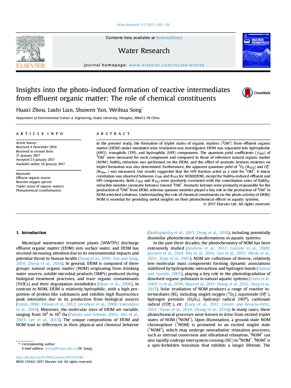 Insights into the photo-induced formation of reactive intermediates from effluent organic matter: The role of chemical constituents