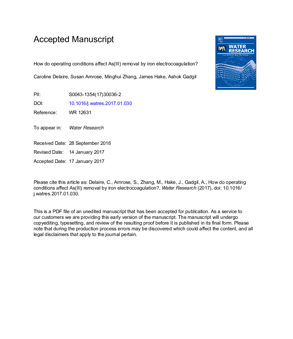 How do operating conditions affect As(III) removal by iron electrocoagulation?