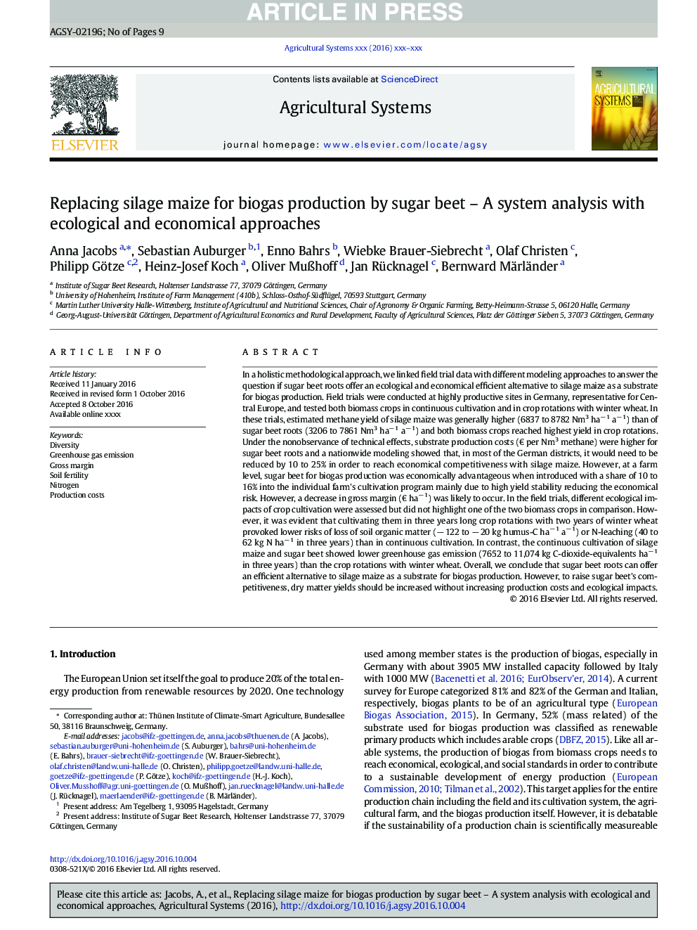جایگزینی ذرت سیلیس برای تولید بیوگاز توسط چغندر قند - تجزیه و تحلیل سیستم با روش های زیست محیطی و اقتصادی 