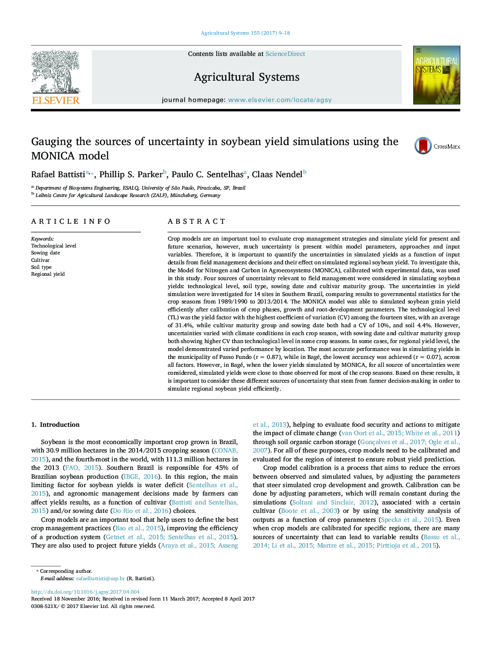 Gauging the sources of uncertainty in soybean yield simulations using the MONICA model