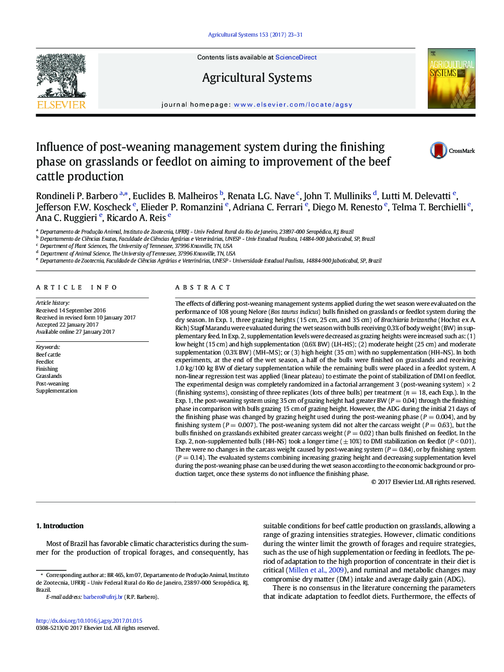 Influence of post-weaning management system during the finishing phase on grasslands or feedlot on aiming to improvement of the beef cattle production