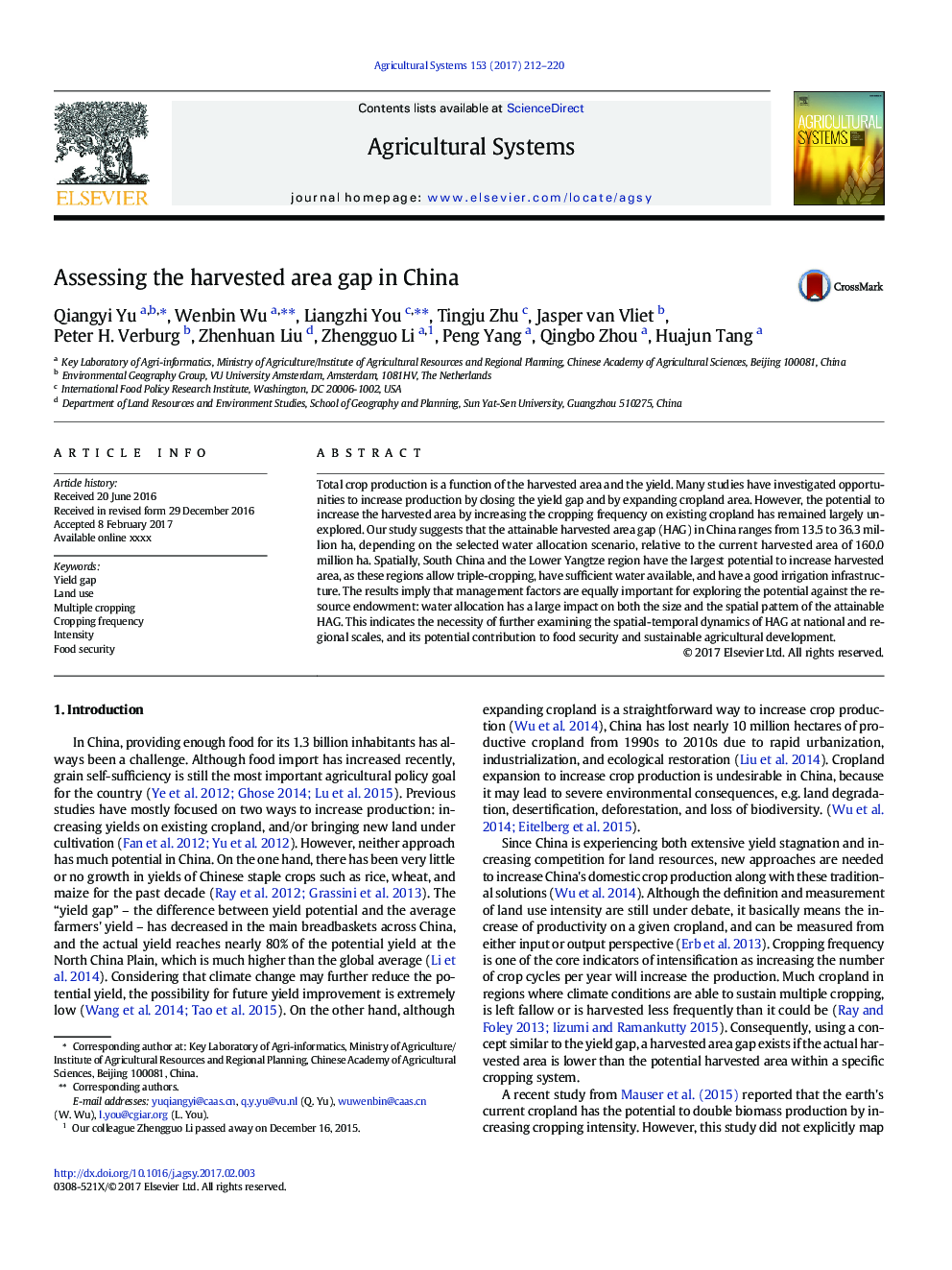 Assessing the harvested area gap in China