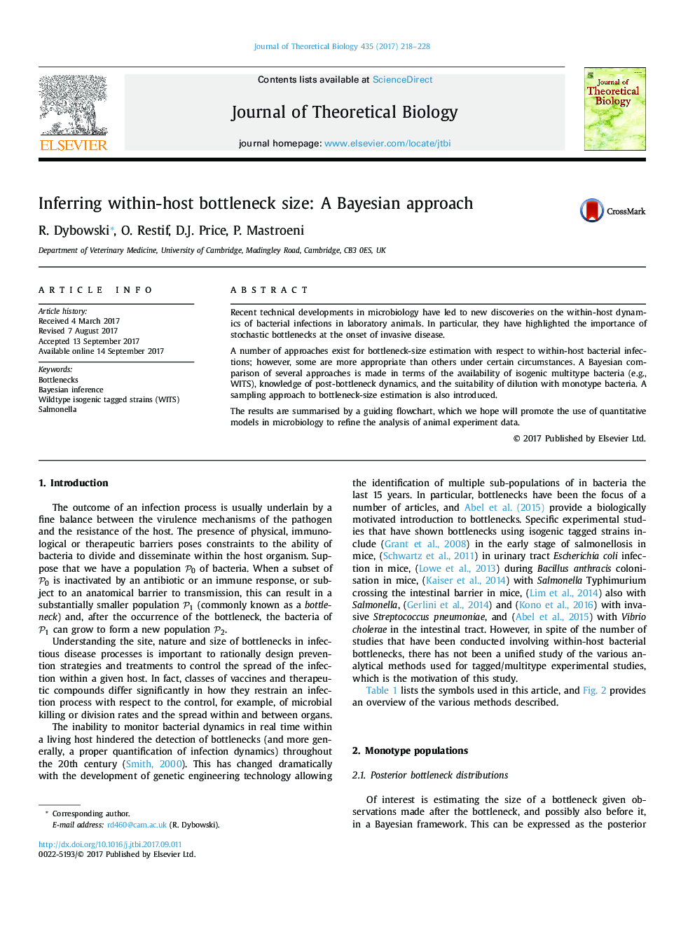 Inferring within-host bottleneck size: A Bayesian approach