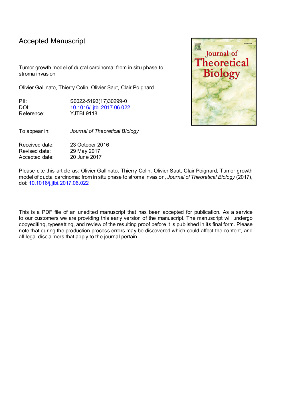 Tumor growth model of ductal carcinoma: from in situ phase to stroma invasion