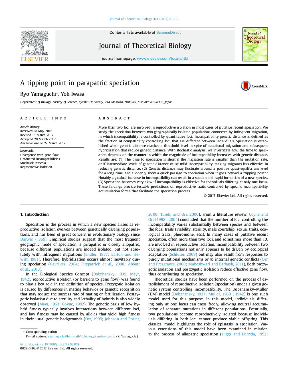 A tipping point in parapatric speciation