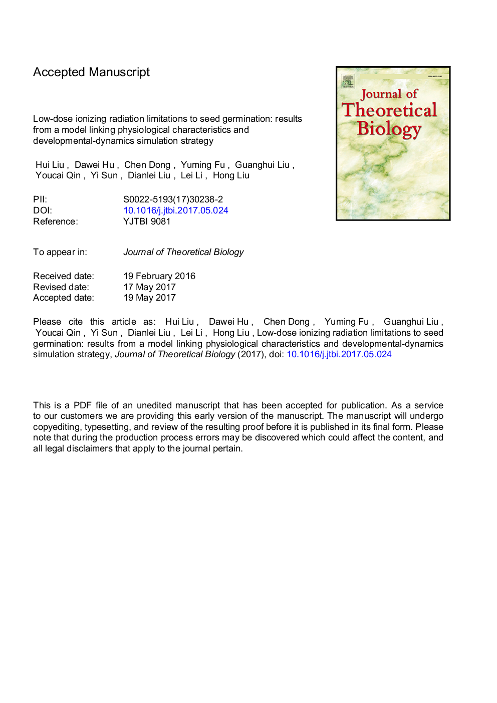 Low-dose ionizing radiation limitations to seed germination: Results from a model linking physiological characteristics and developmental-dynamics simulation strategy