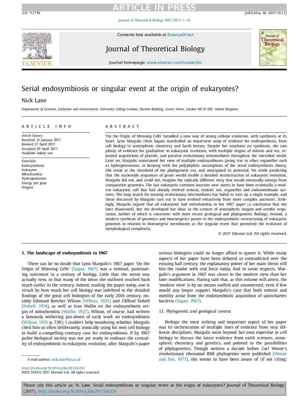 Serial endosymbiosis or singular event at the origin of eukaryotes?