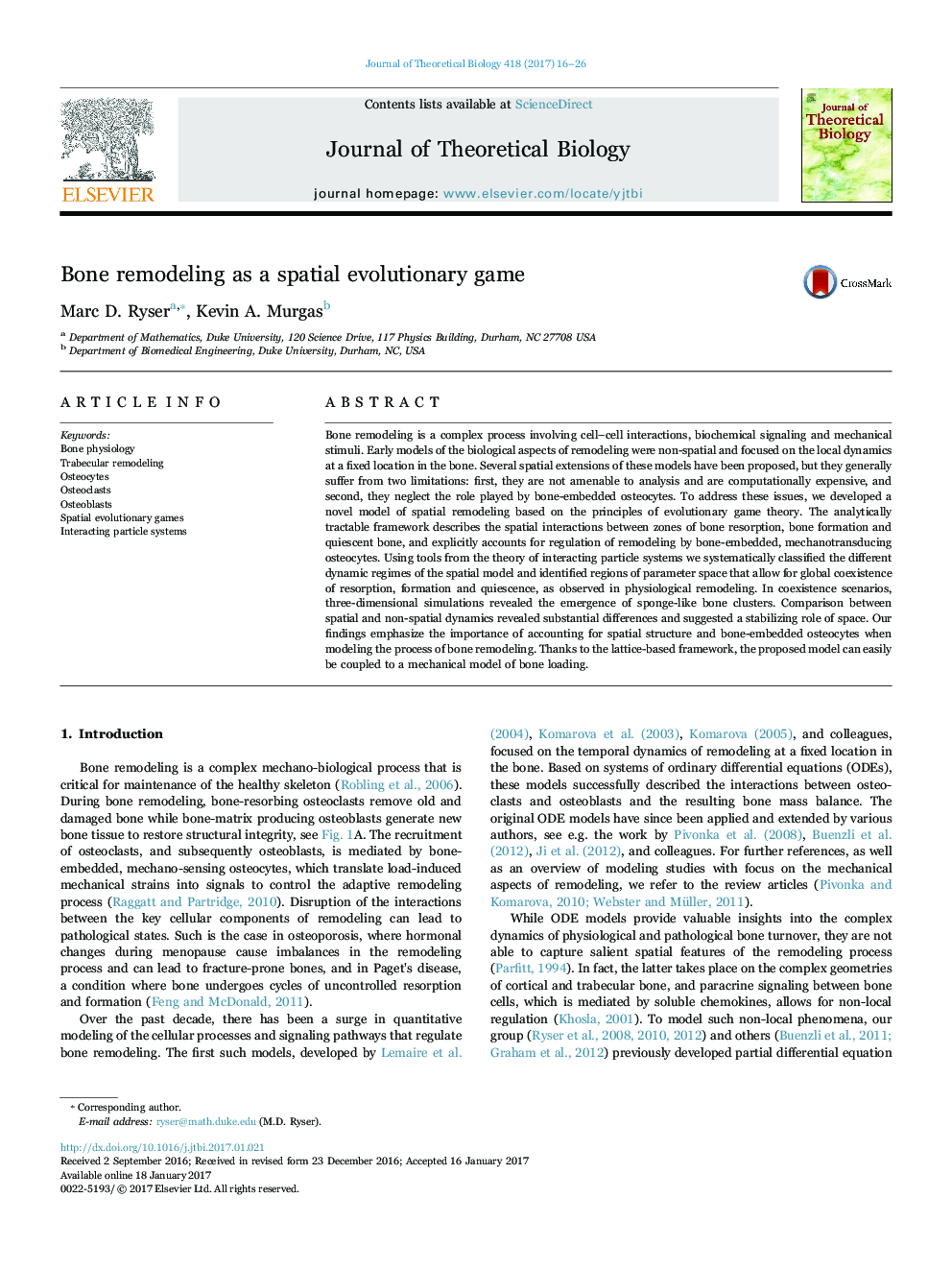 Bone remodeling as a spatial evolutionary game