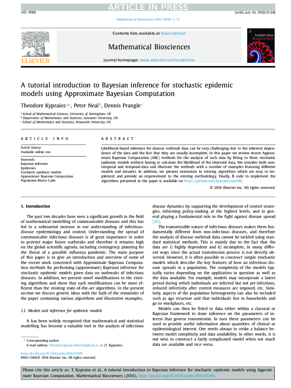 A tutorial introduction to Bayesian inference for stochastic epidemic models using Approximate Bayesian Computation