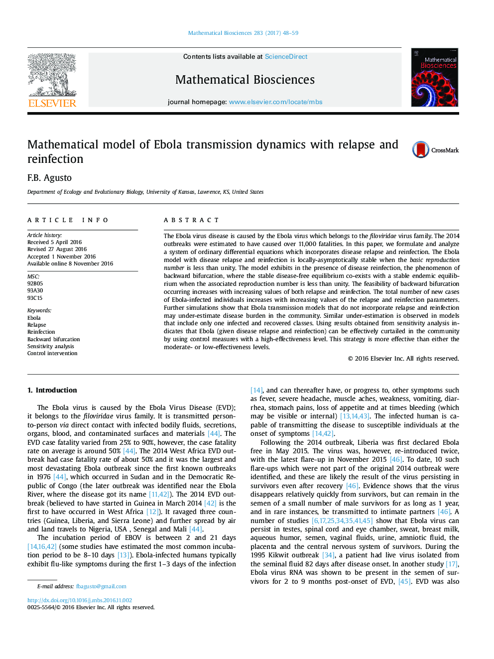 Mathematical model of Ebola transmission dynamics with relapse and reinfection