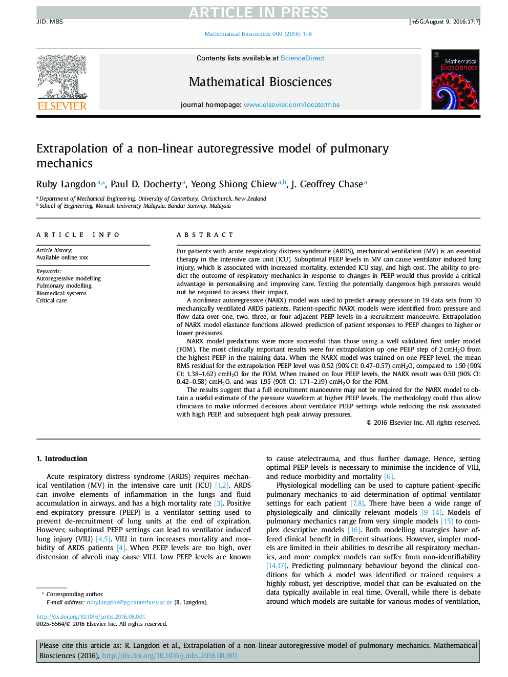 Extrapolation of a non-linear autoregressive model of pulmonary mechanics
