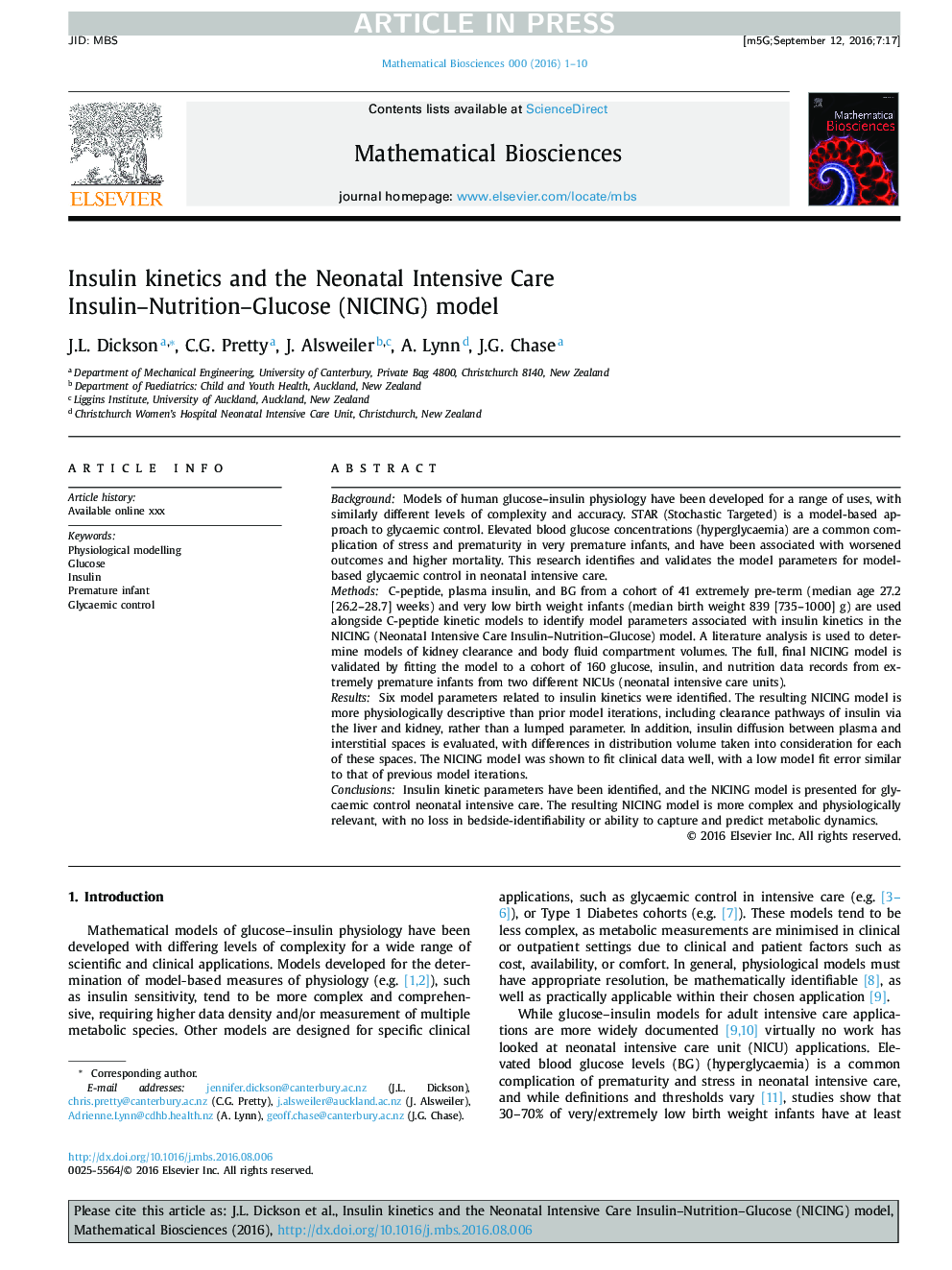 Insulin kinetics and the Neonatal Intensive Care Insulin-Nutrition-Glucose (NICING) model