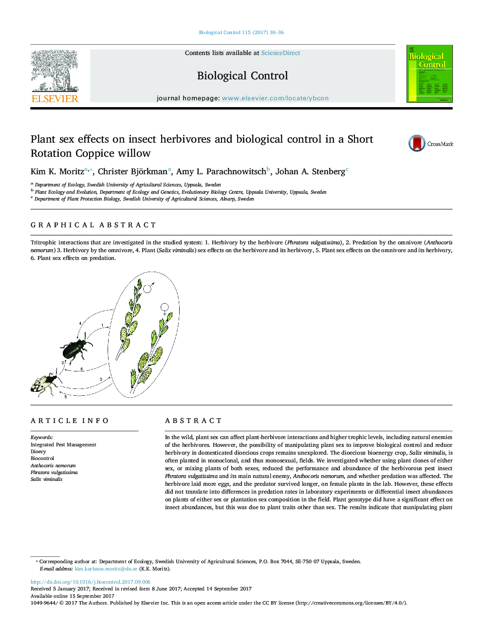 Plant sex effects on insect herbivores and biological control in a Short Rotation Coppice willow