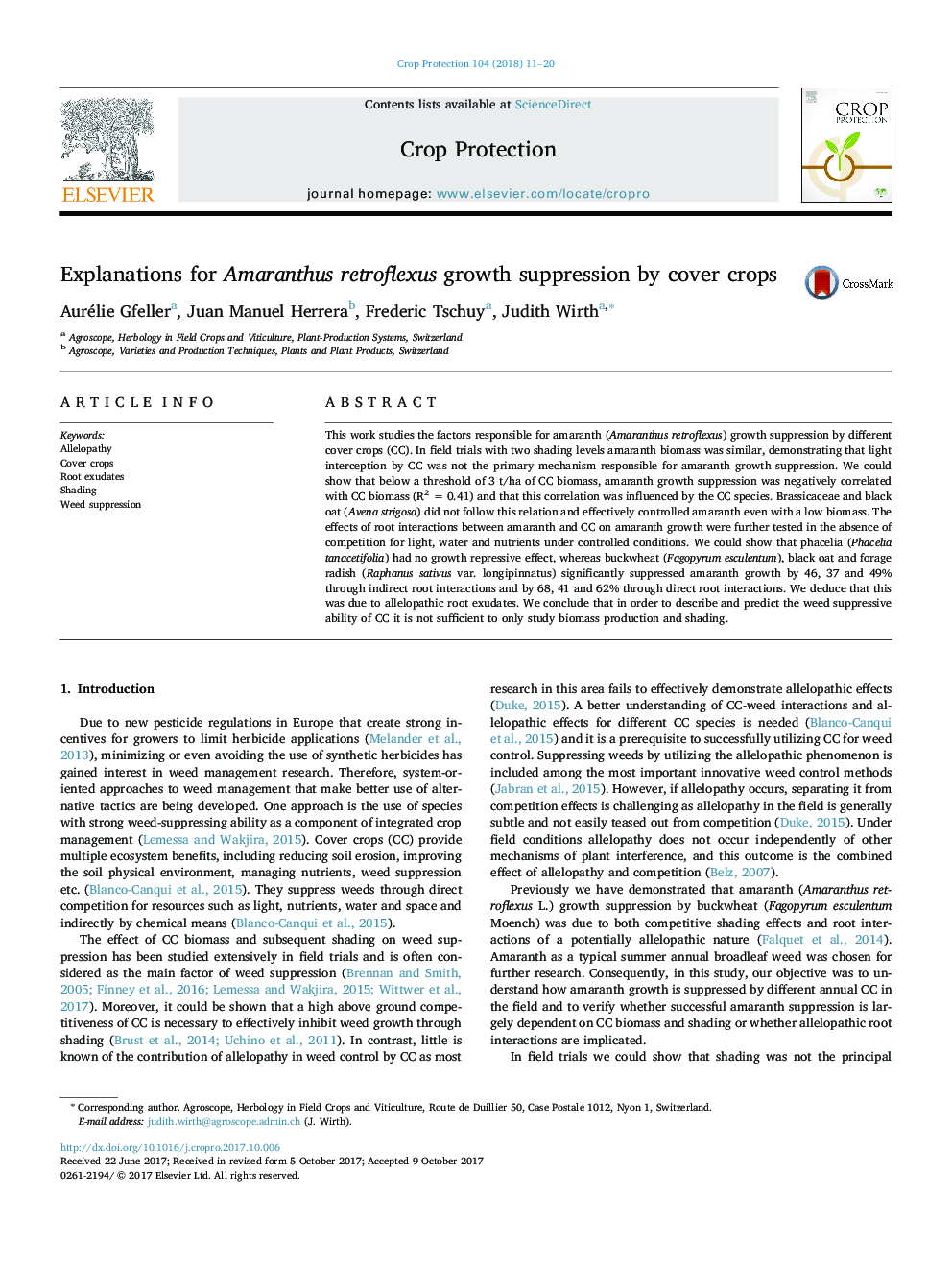 Explanations for Amaranthus retroflexus growth suppression by cover crops