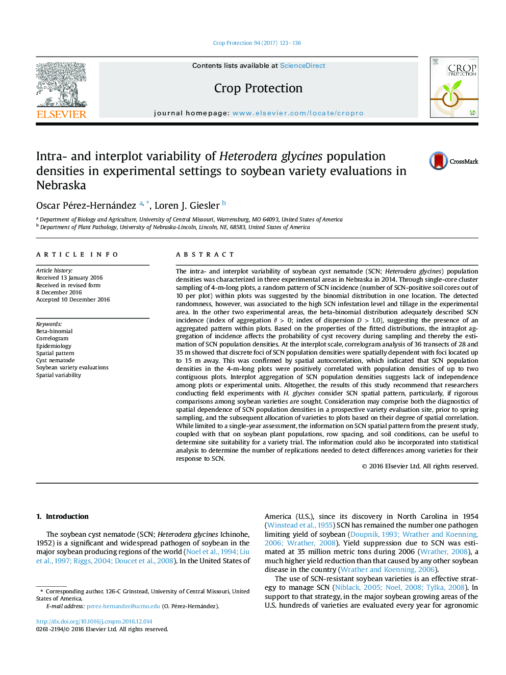 Intra- and interplot variability of Heterodera glycines population densities in experimental settings to soybean variety evaluations in Nebraska